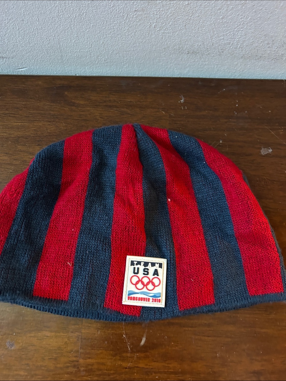 Vintage Team USA Vancouver 2010 Red & Navy Striped Beanie